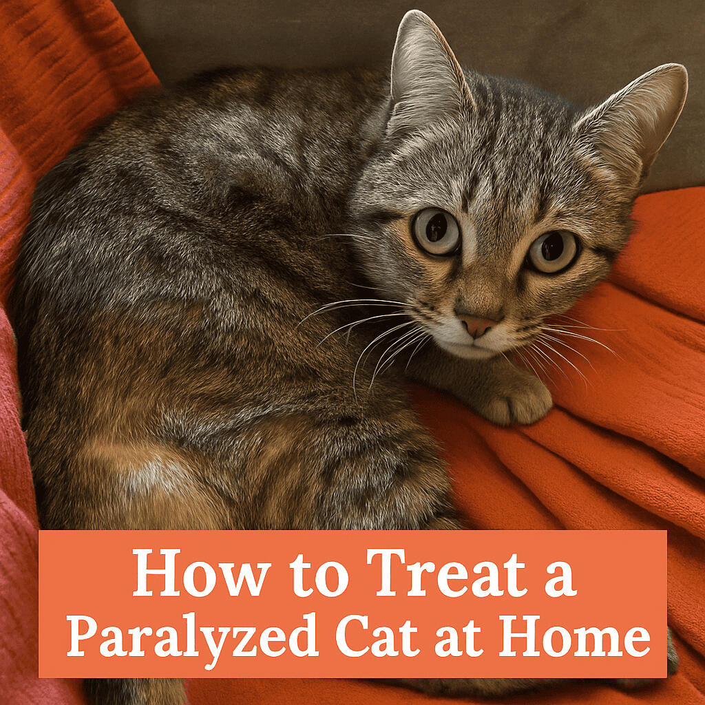 A picture of a cat, with a titled text: How to treat a paralyzed cat at home
